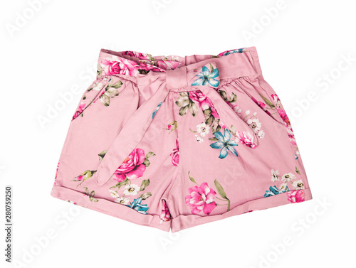 Colored flower shorts isolated on white background