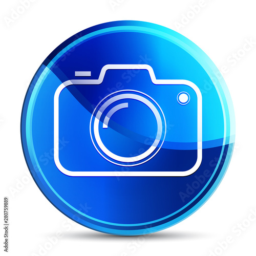 Camera icon glassy vibrant sky blue round button illustration