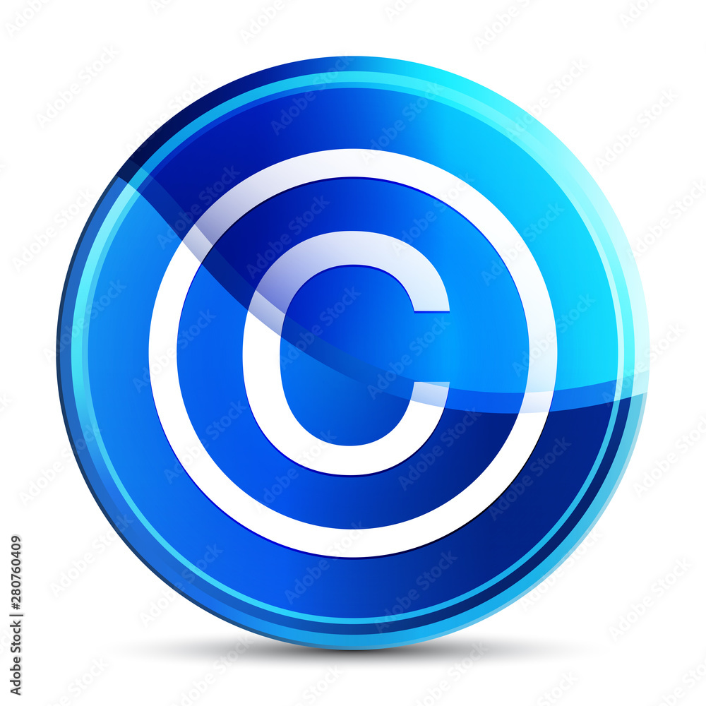 Copyright symbol icon glassy vibrant sky blue round button illustration Copyright symbol icon glassy vibrant sky blue round button illustration
