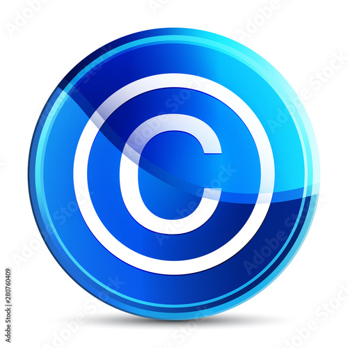 Copyright symbol icon glassy vibrant sky blue round button illustration