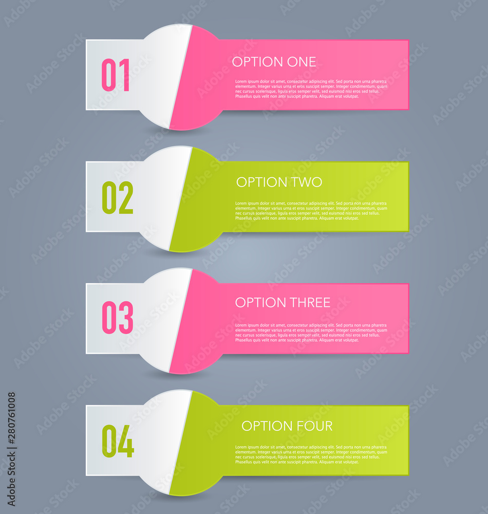 Business infographics template banner for presentation, education, web design, bochure, flyer. Pink and green tabs. Vector illustration. Business infographics template banner for presentation, education, web design, bochure, flyer. Pink and green tabs. Vector illustration.