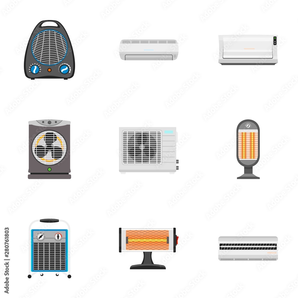Home wind fan icon set. Flat set of 9 home wind fan vector icons for web design isolated on white background Home wind fan icon set. Flat set of 9 home wind fan vector icons for web design isolated on white background
