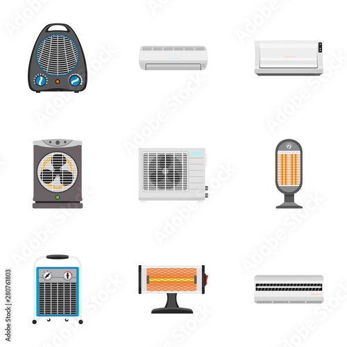 Home wind fan icon set. Flat set of 9 home wind fan vector icons for web design isolated on white background