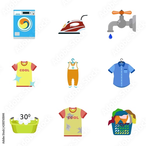 Home laundry icon set. Flat set of 9 home laundry vector icons for web design isolated on white background