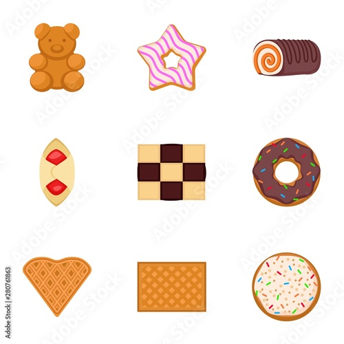 Sweet biscuit icon set. Flat set of 9 sweet biscuit vector icons for web design isolated on white background