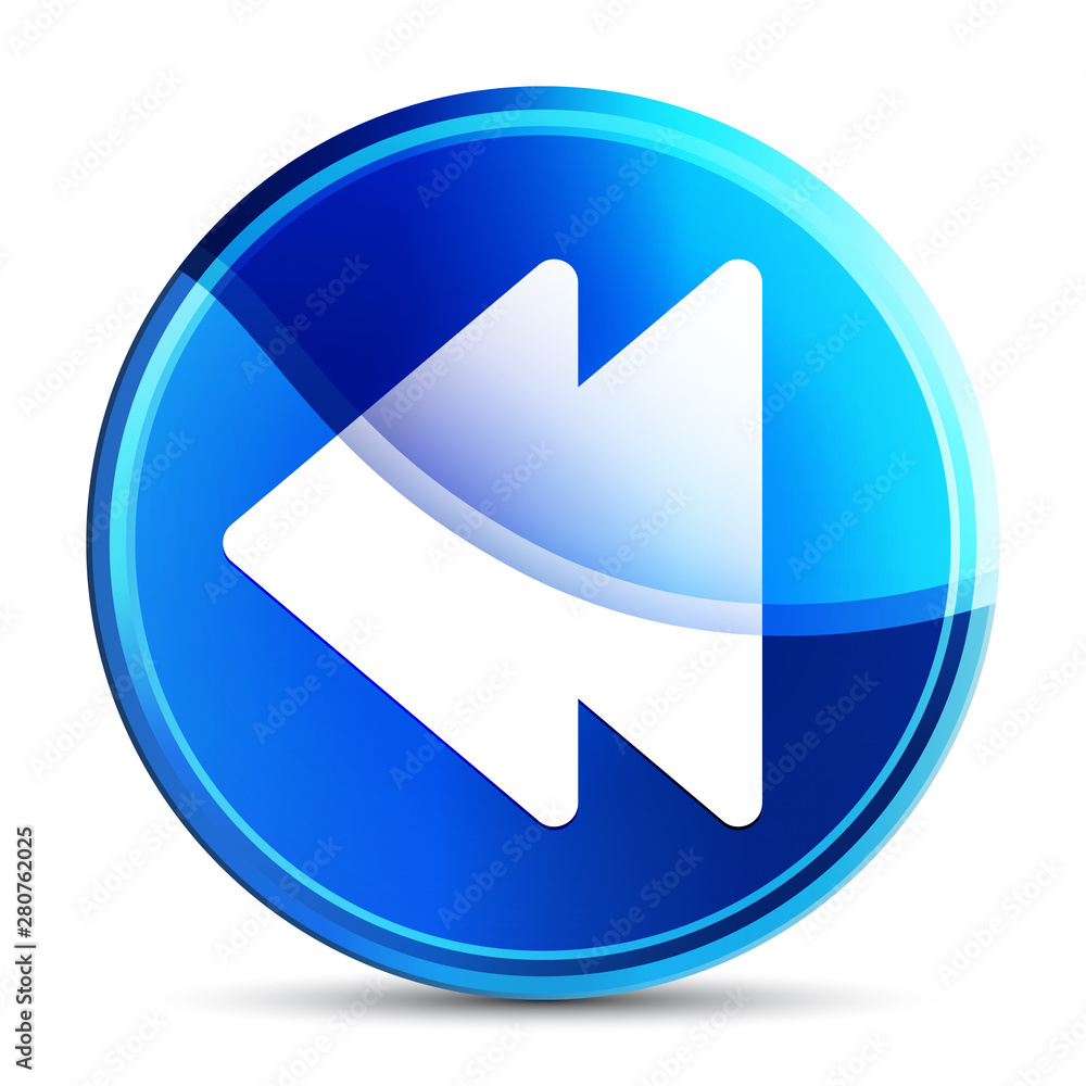 Jump backward icon glassy vibrant sky blue round button illustration Jump backward icon glassy vibrant sky blue round button illustration