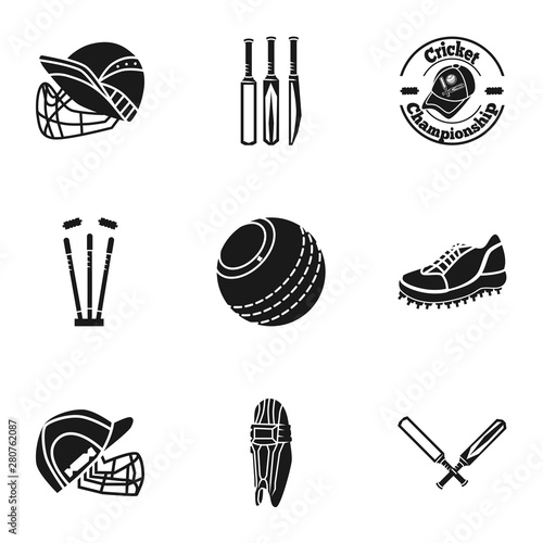 Cricket equipment icon set. Simple set of 9 cricket equipment vector icons for web design isolated on white background