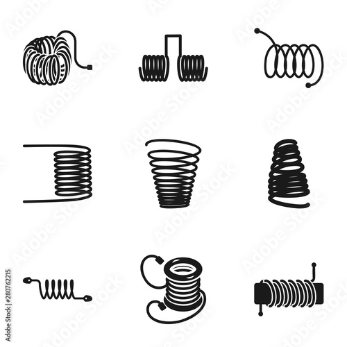 Spring coil icon set. Simple set of 9 spring coil vector icons for web design isolated on white background