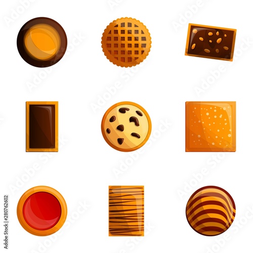 Biscuits icon set. Cartoon set of 9 biscuits vector icons for web design isolated on white background