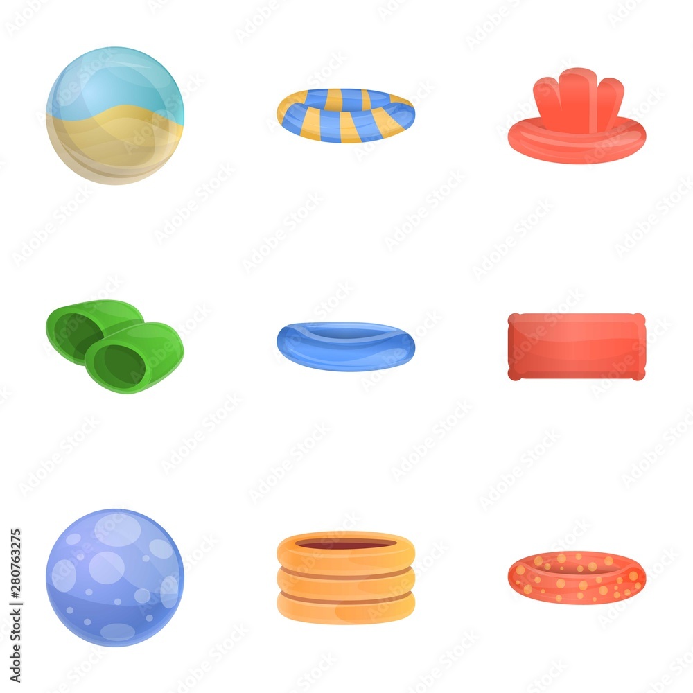 Pool equipment icon set. Cartoon set of 9 pool equipment vector icons for web design isolated on white background Pool equipment icon set. Cartoon set of 9 pool equipment vector icons for web design isolated on white background