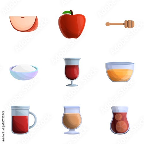 Mulled wine icon set. Cartoon set of 9 mulled wine vector icons for web design isolated on white background