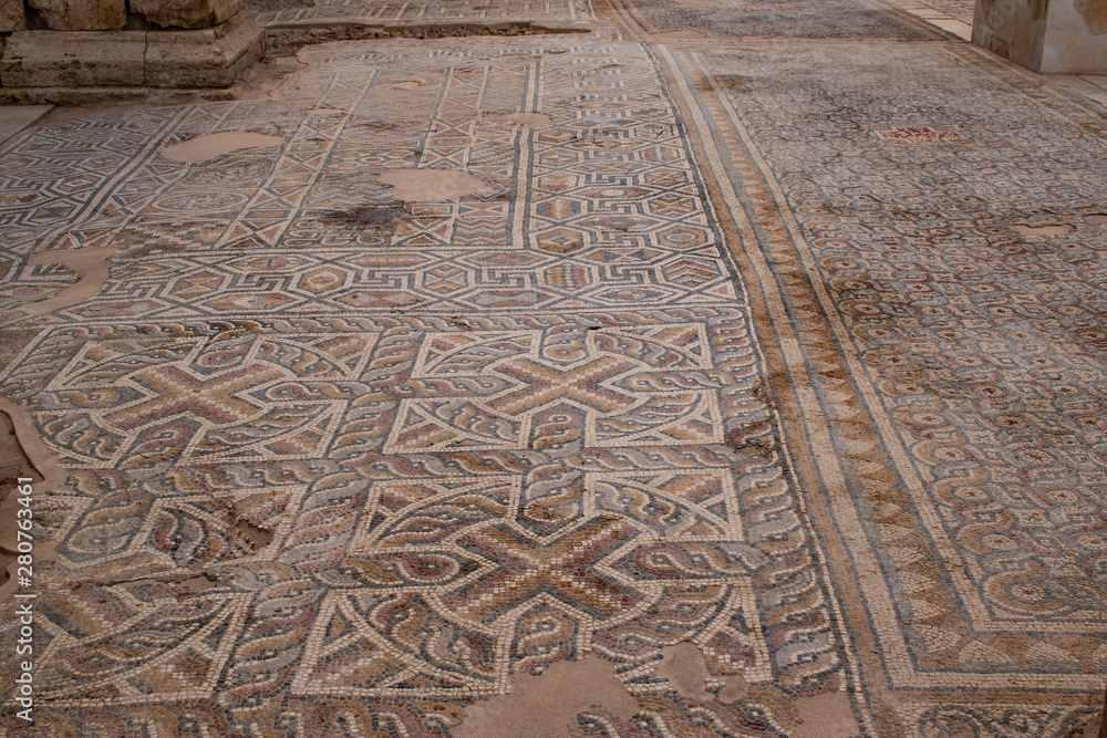 Turkey: the mosaics on the floor of the south nave of the Church of Laodicea, ancient city on the river Lycus, one of the Seven churches of Asia addressed by name in the Book of Revelation