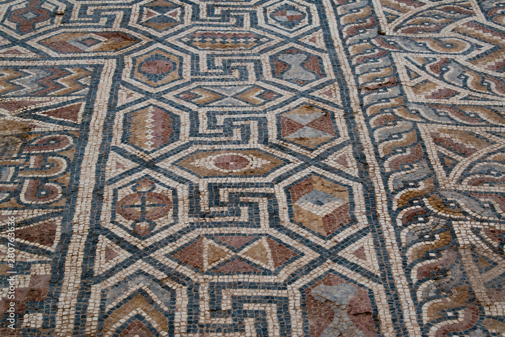 Turkey: the mosaics on the floor of the south nave of the Church of Laodicea, ancient city on the river Lycus, one of the Seven churches of Asia addressed by name in the Book of Revelation
