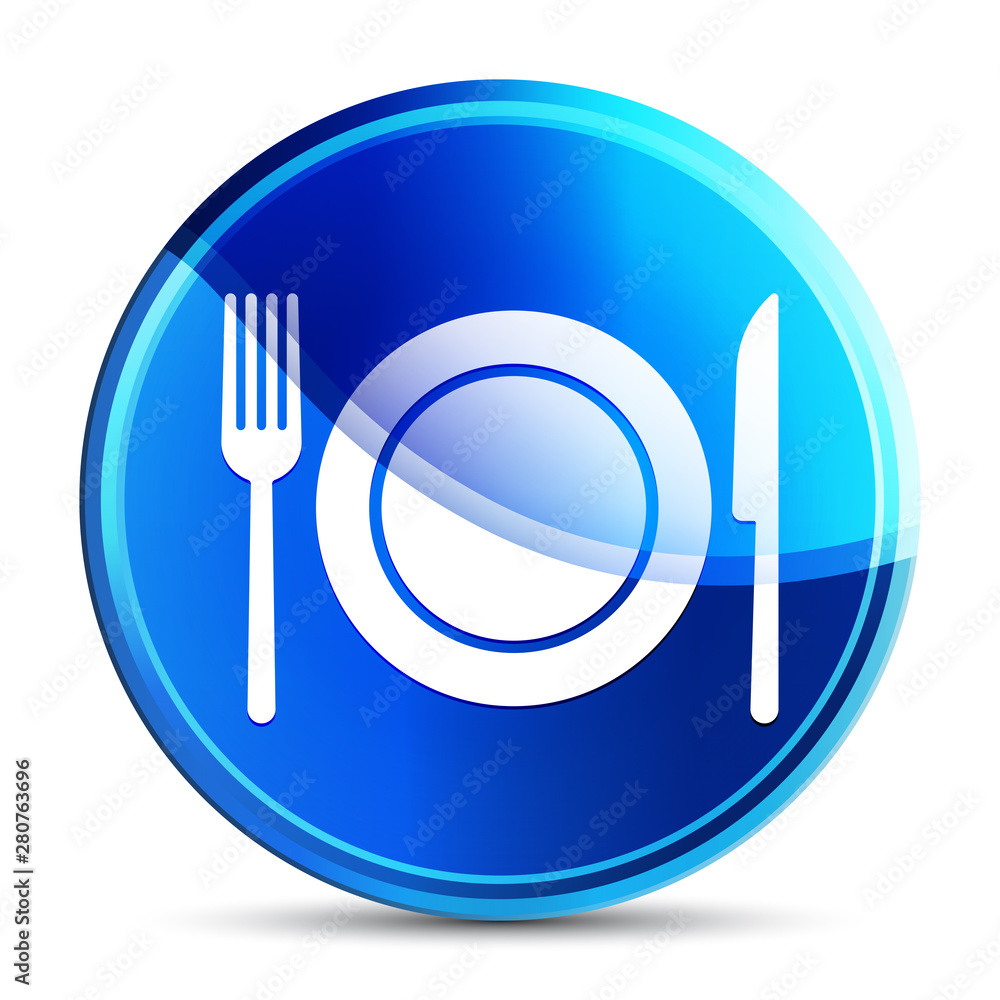 Plate with fork and knife icon glassy vibrant sky blue round button illustration Plate with fork and knife icon glassy vibrant sky blue round button illustration