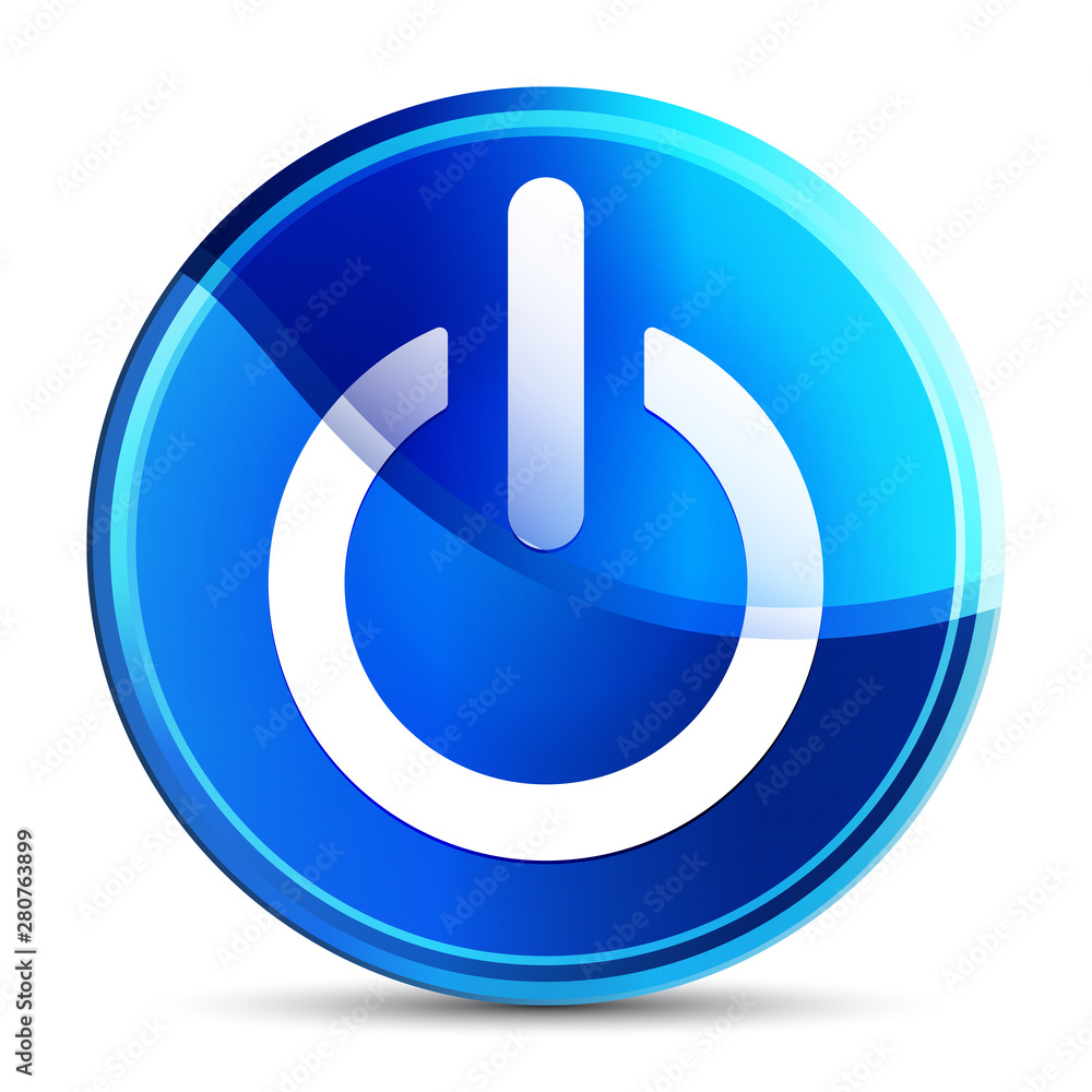 Power icon glassy vibrant sky blue round button illustration Power icon glassy vibrant sky blue round button illustration