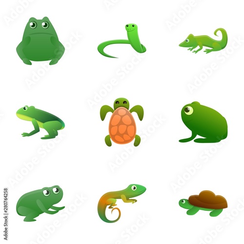 Reptile icon set. Cartoon set of 9 reptile vector icons for web design isolated on white background