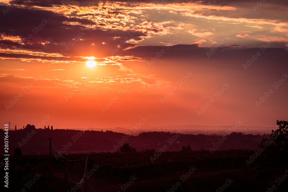 Sunset in the vineyards of Rosazzo after the storm Sunset in the vineyards of Rosazzo after the storm