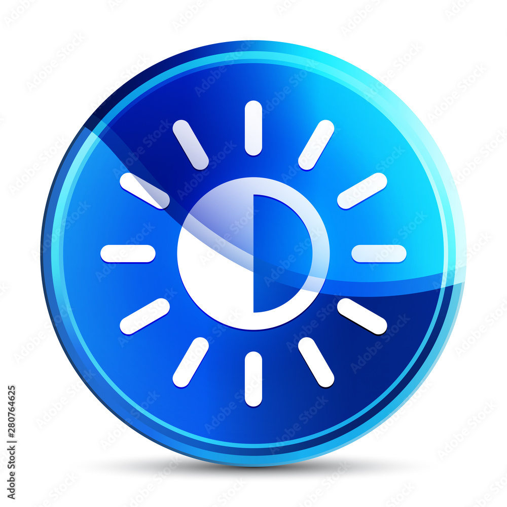 Screen brightness sun icon glassy vibrant sky blue round button illustration