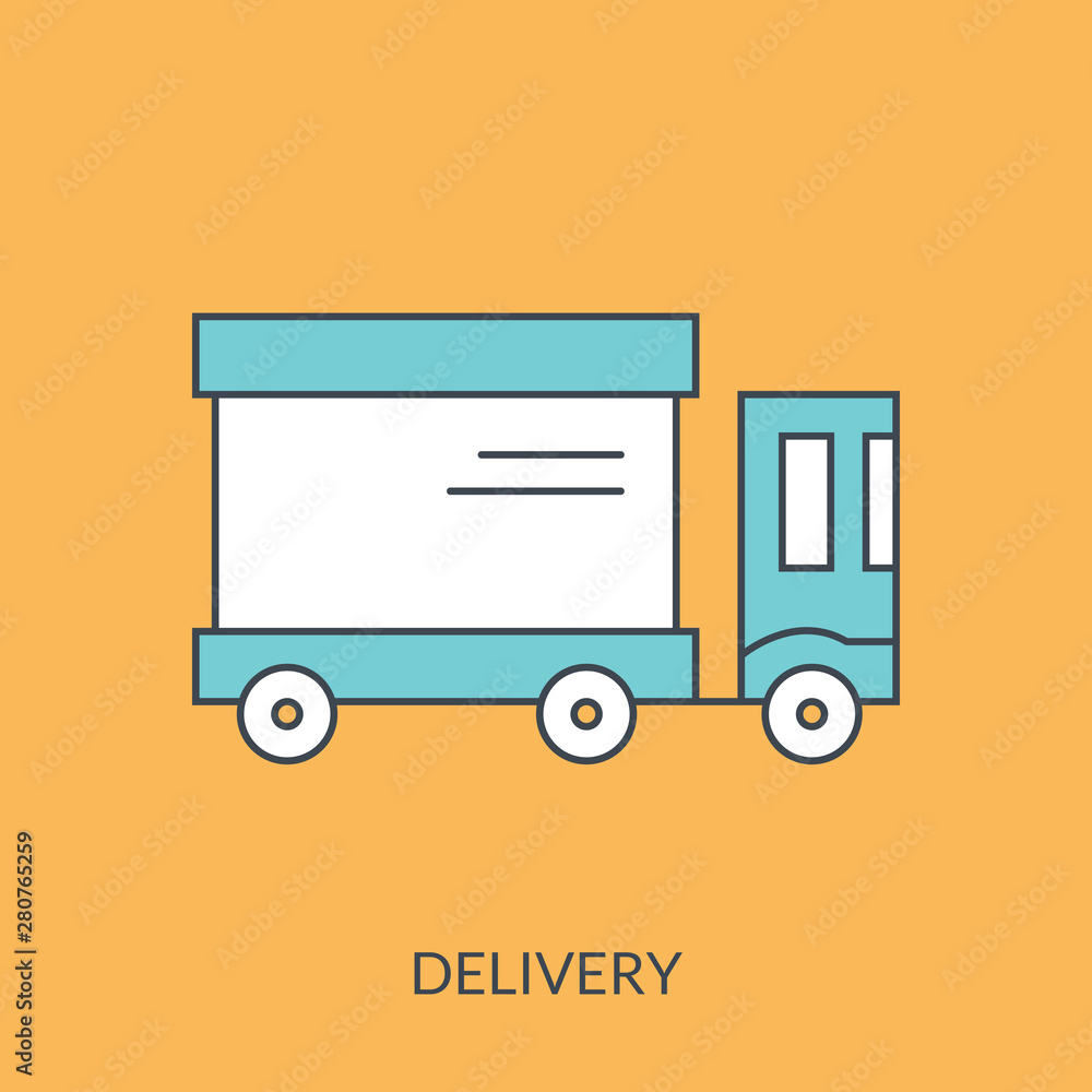 Fast shipping delivery truck outline icon in flat style. Vector line symbol Fast shipping delivery truck outline icon in flat style. Vector line symbol