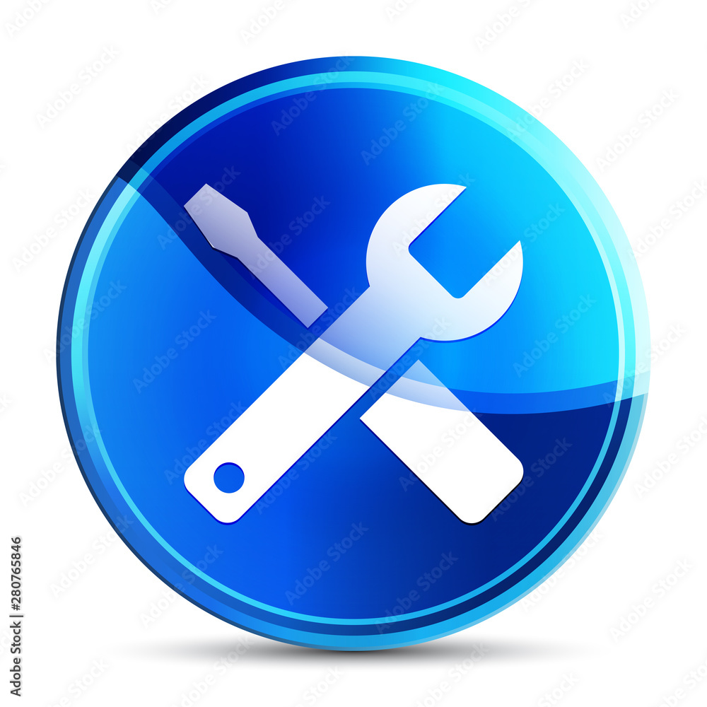 Tools icon glassy vibrant sky blue round button illustration Tools icon glassy vibrant sky blue round button illustration