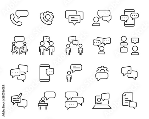 set of discussion icons, talk, social media, chat, communication