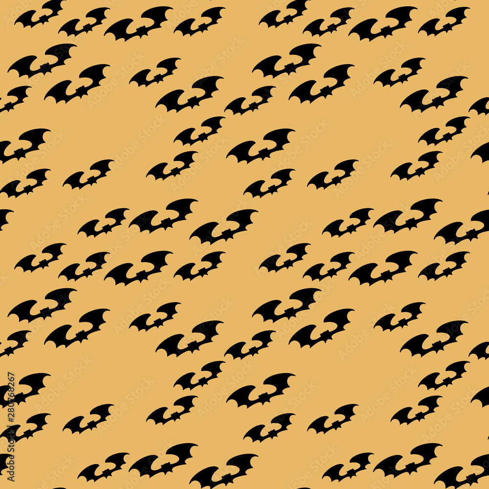 Halloween seamless pattern with silhouette bat on light orange background. Illustration for holiday celebration, wrapping paper, banner Halloween seamless pattern with silhouette bat on light orange background. Illustration for holiday celebration, wrapping paper, banner