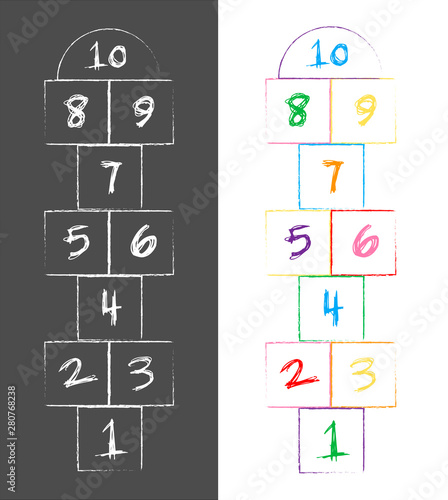 illustration with hopscotch game. Children street game. playground with numbers.