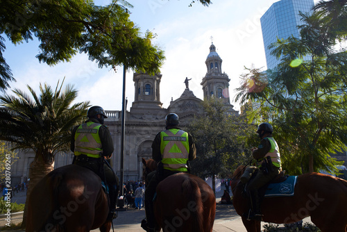 police guard the parade ground of the city of Santiago de Chile photo