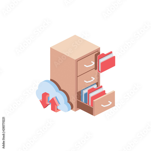 Archive directory clouds. Vector 3d isometric color icon new flat style. Creative illustration, idea for infographics.
