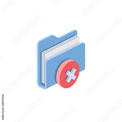 Directory delete close. Vector 3d isometric color icon new flat style. Creative illustration, idea for infographics.