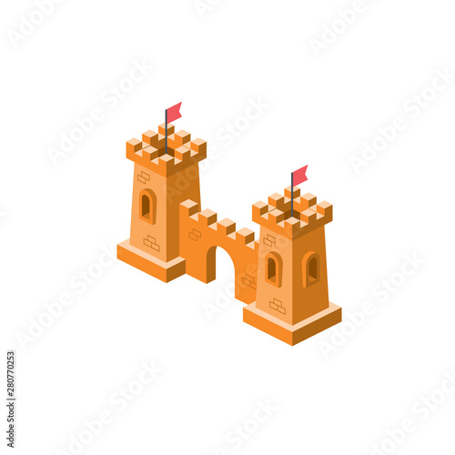 Fortress castle wall. Vector 3d isometric  color web icons set  new flat style. Creative illustration  idea for infographics.