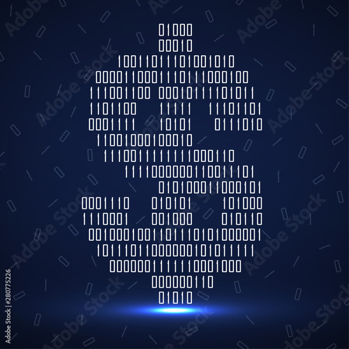 Abstract sign dollar of binary code with neon light