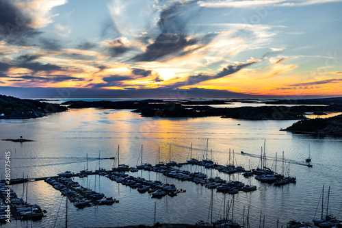 aerial view of the fishing village Fjällbacka at the Swedish west coast at sunset photo