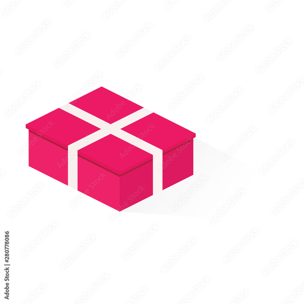 Isometric red gift box tied with white ribbon. Isometric red gift box tied with white ribbon.