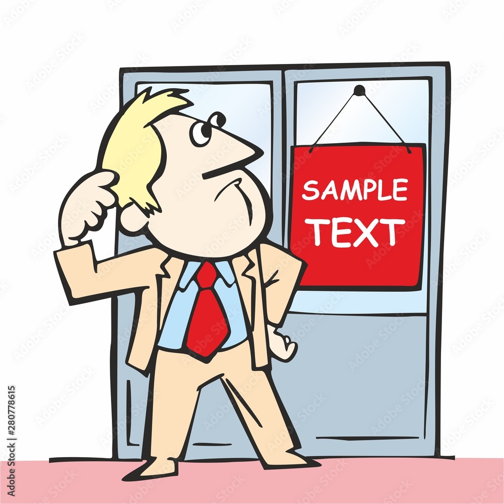 A man stands in front of the door, Retro Cartoon Vector Illustration A man stands in front of the door, Retro Cartoon Vector Illustration