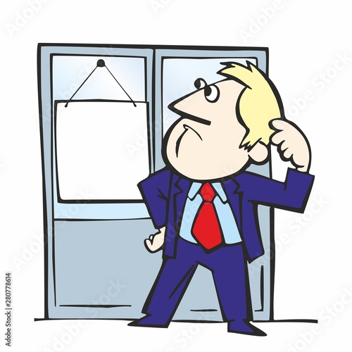 A man stands in front of the door, Retro Cartoon Vector Illustration