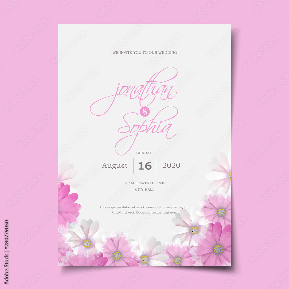 Watercolor floral daisy flower wedding invitation cover layout template vector