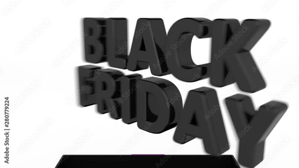 3d animation of gift box with black friday announcement. 3d animation of gift box with black friday announcement.
