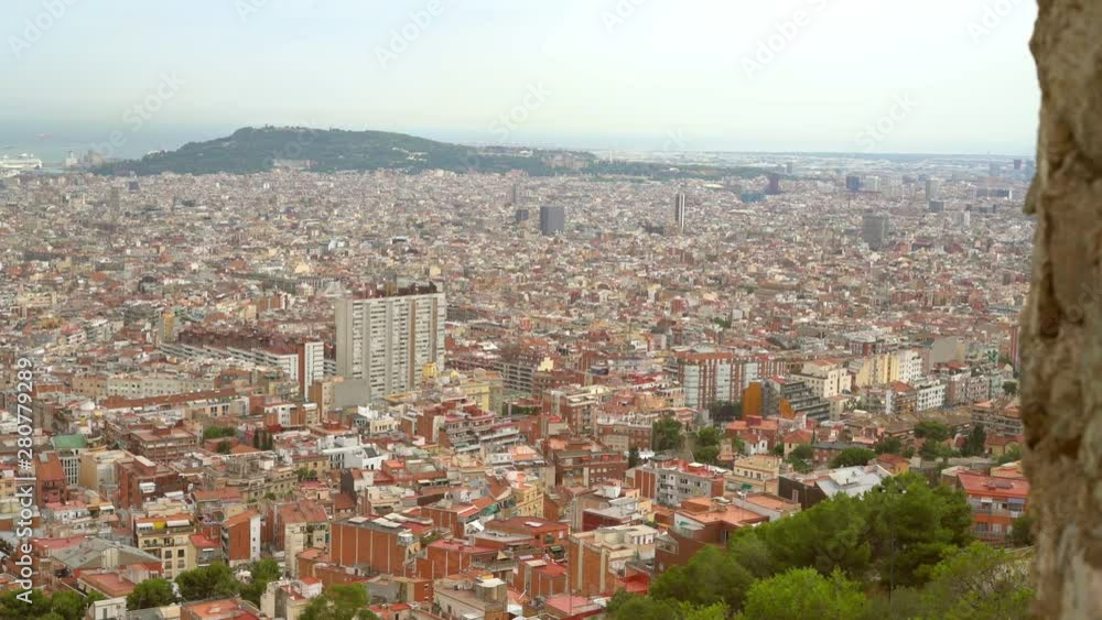 Panoramic view of Barcelona from the mountain. View of Llobregat district and airport Panoramic view of Barcelona from the mountain. View of Llobregat district and airport