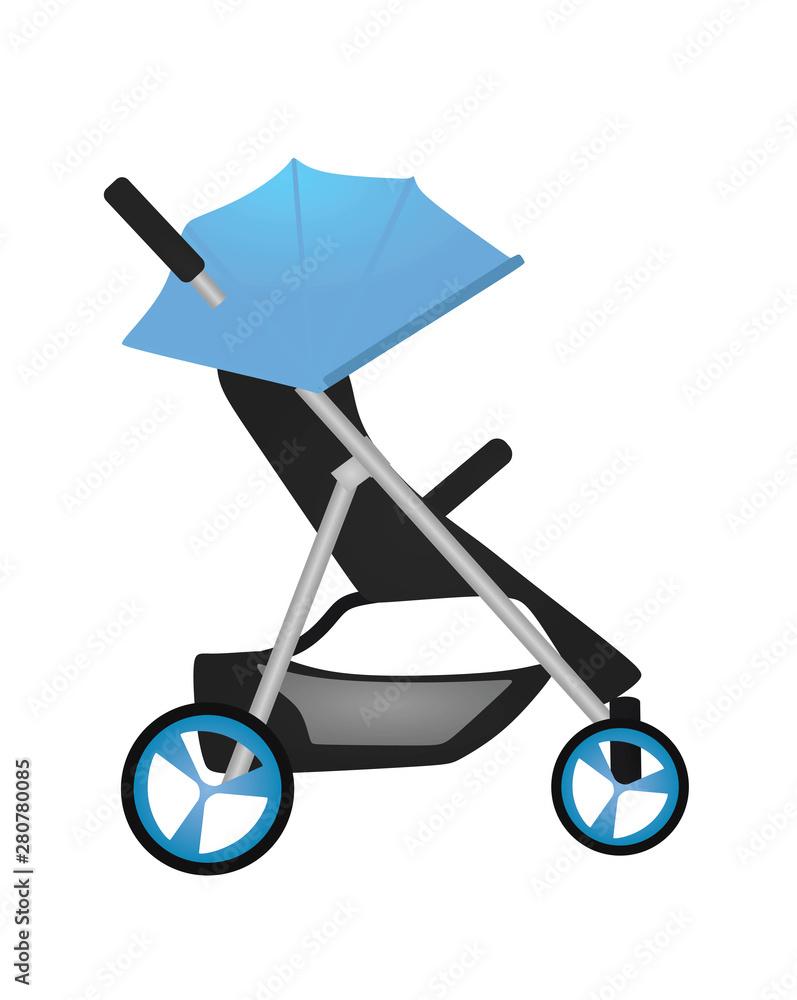 Blue baby stroller. vector illustration Blue baby stroller. vector illustration