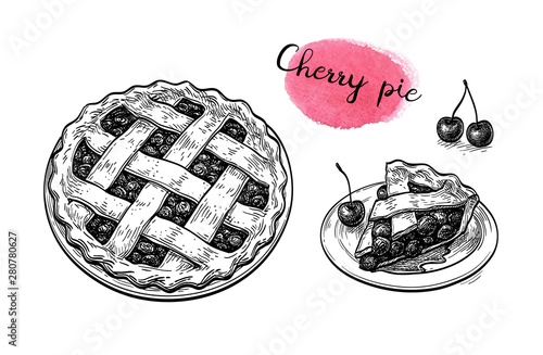 Ink sketch of cherry pie.