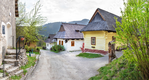 Colourful traditional wooden houses in mountain village Vlkolinec- UNESCO (SLOVAKIA) © lubos K