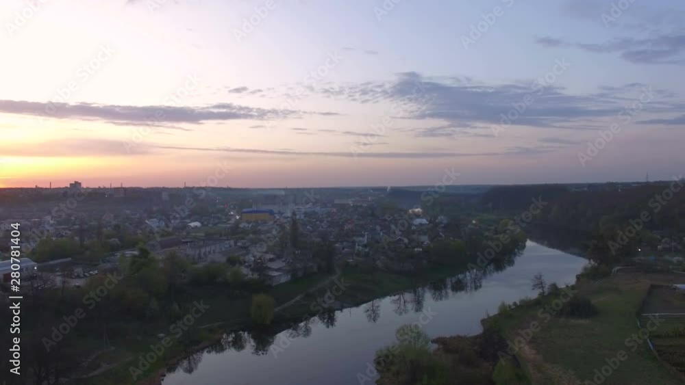 Aerial drone flight over suburban area at small town Aerial drone flight over suburban area at small town
