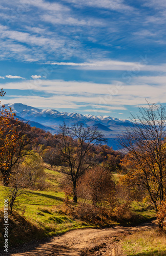 Beautiful autumn landscape with amazing clouds, Armenia