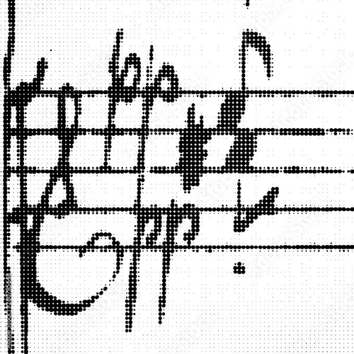 Music notes with halftone dots print texture.