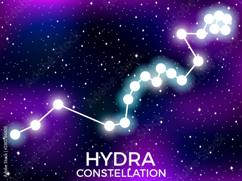 Hydra constellation. Starry night sky. Cluster of stars and galaxies. Deep space. Vector illustration