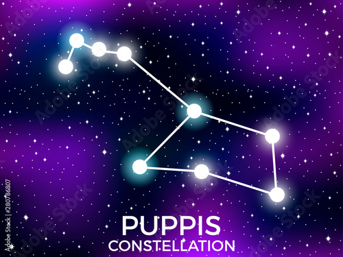 Puppis constellation. Starry night sky. Cluster of stars and galaxies. Deep space. Vector illustration