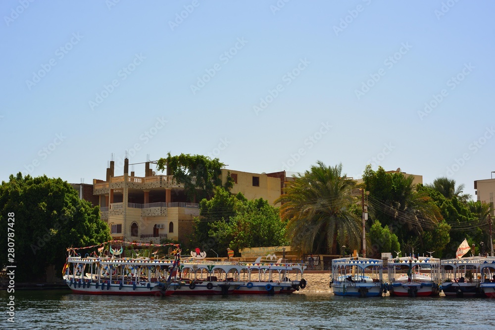 River Nile with boats near Luxor