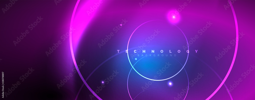 Trendy neon blue abstract design with waves and circles. Neon light glowing effect. Abstract digital background. Trendy neon blue abstract design with waves and circles. Neon light glowing effect. Abstract digital background.