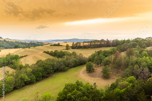 Fototapeta Naklejka Na Ścianę i Meble -  Vibrant Evening Sunset in Czech countryside